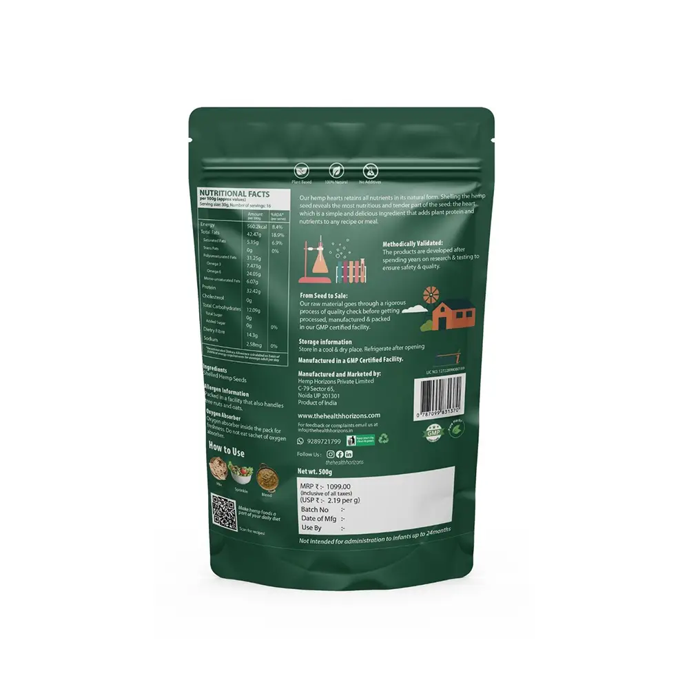 Health Horizons Ayurvedic Sativa Hemp Hearts, 500gm - Image 2