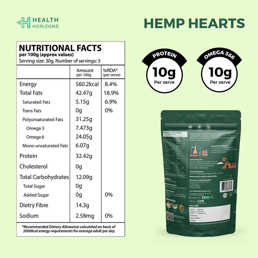 Health Horizons Ayurvedic Sativa Hemp Hearts, 500gm - Image 5