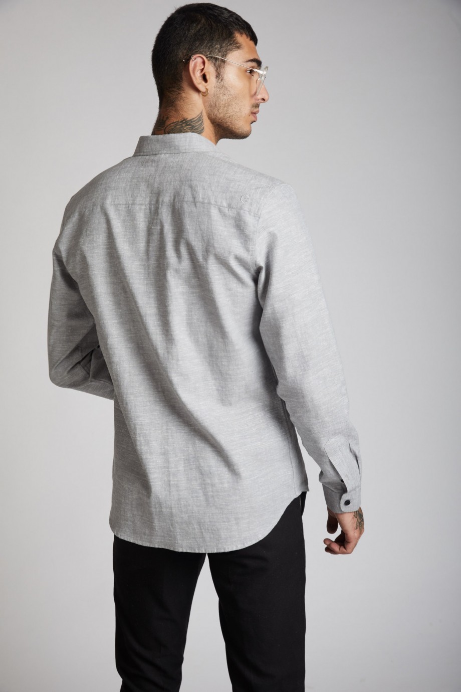 B Label Men's Casual Shirt--Grey Melange on itsHemp