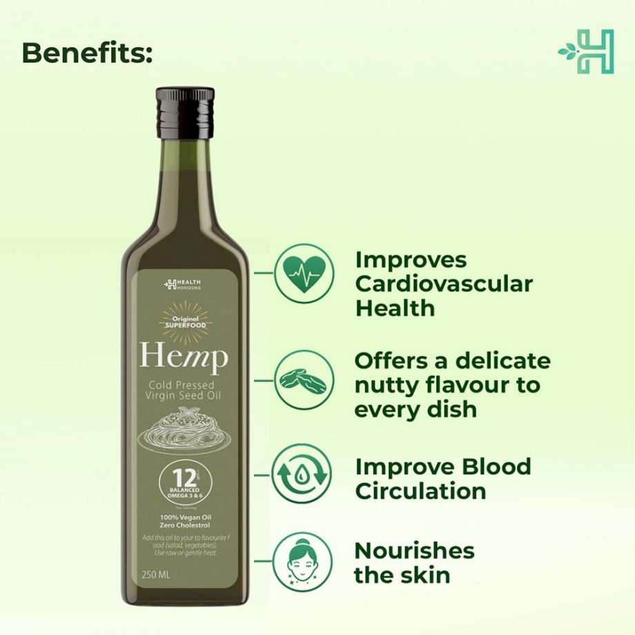 benifits of Health Horizons Ayurvedic Hemp Sativa Oil 250ml on itsHemp