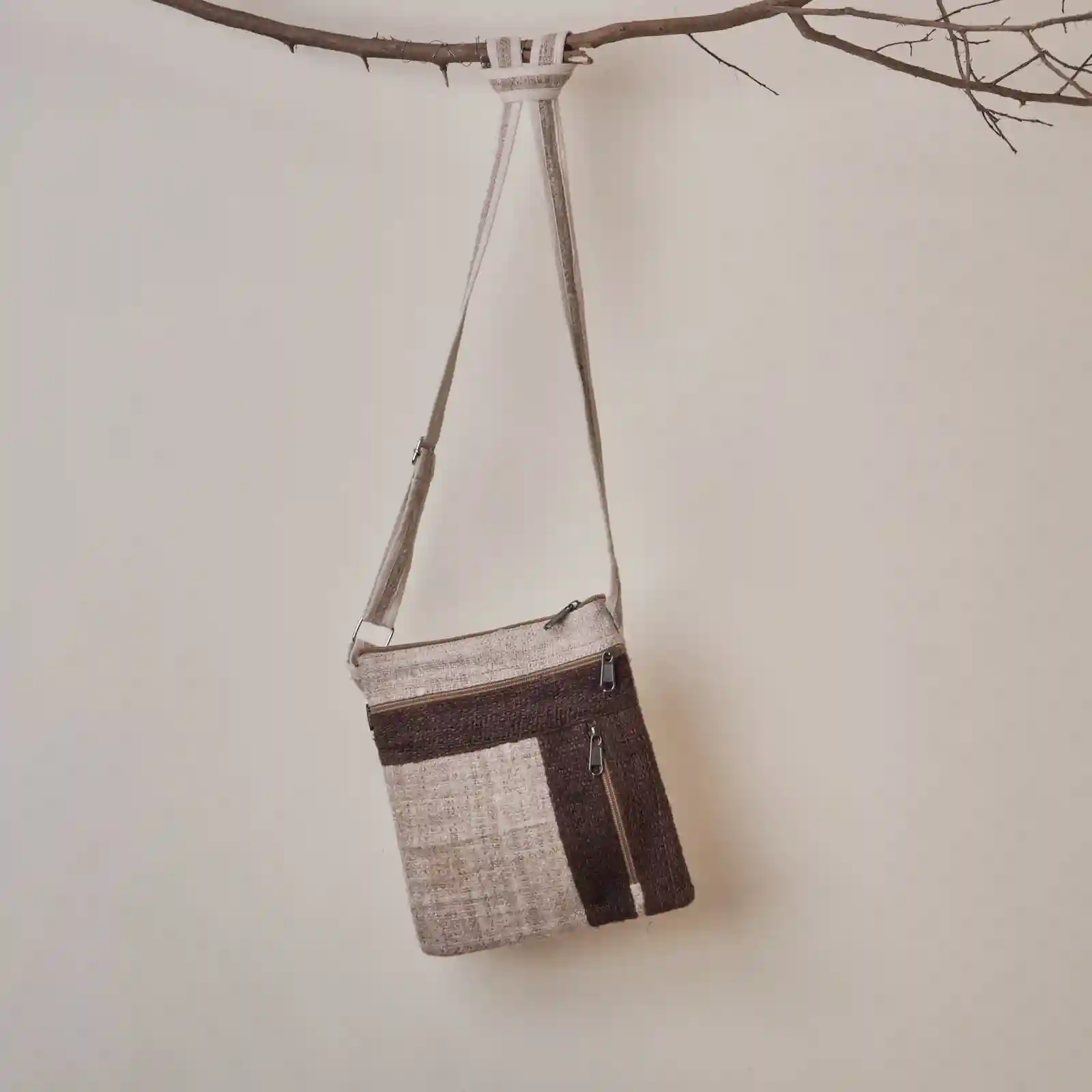 HH003011_1 Hemp House All Natural Hemp Sling Bag Natural & Brown on itsHemp