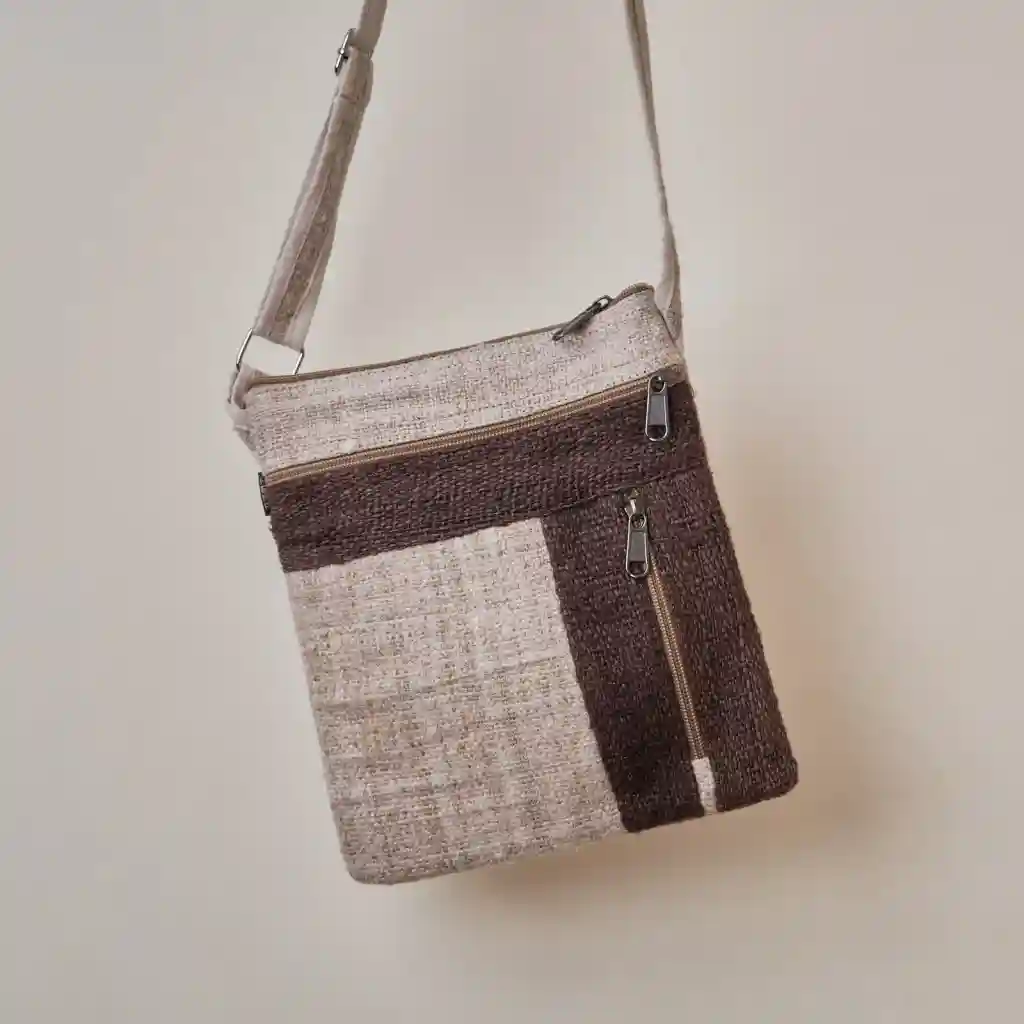 Hemp House All Natural Hemp Sling Bag Natural & Brown on itsHemp