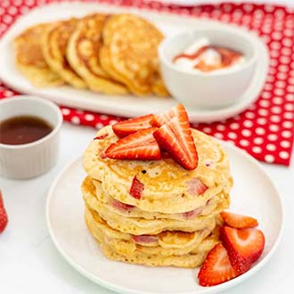 Strawberry pancakes with Hemp Seed Powder on Its Hemp