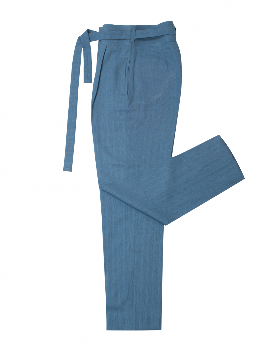 FOXXY Bow-Tie High Waist Powder Blue Hemp Trousers on itsHemp