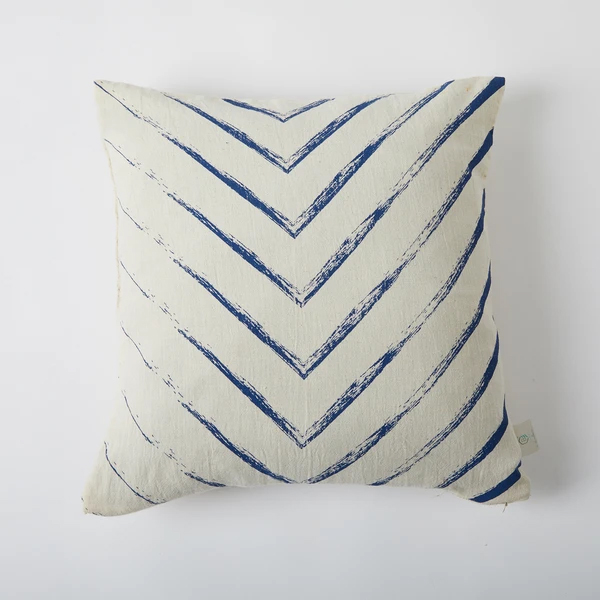 B Label Screen Printed Navy Stroked Cushion Cover - Off White on itsHemp