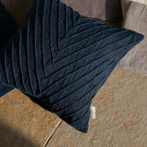 B Label Pleated Cushion Cover - Navy on itsHemp