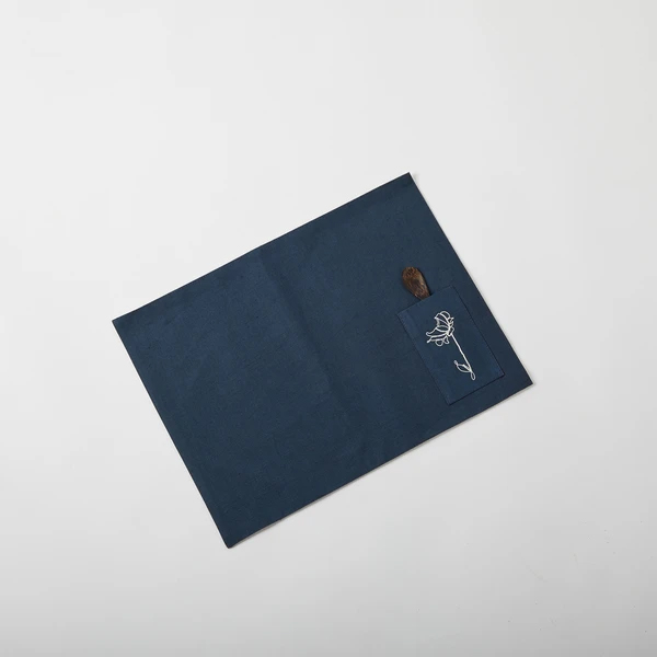 B Label Floral Table Mat - Navy on itsHemp