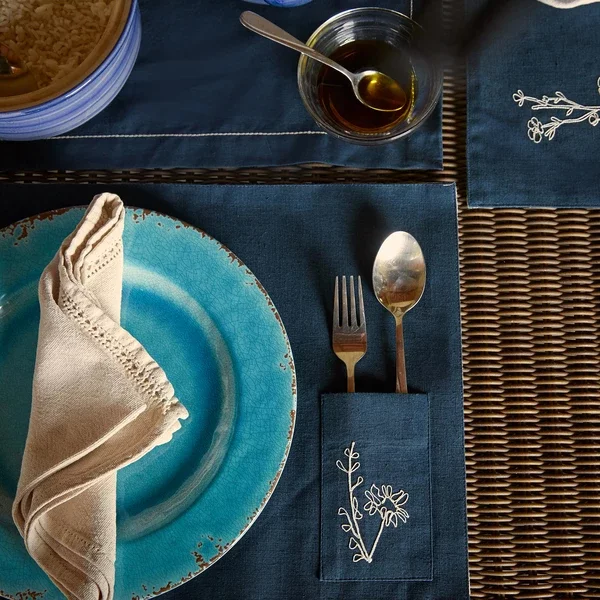 BL004101_1 B Label Floral Table Mat - Navy on itsHemp