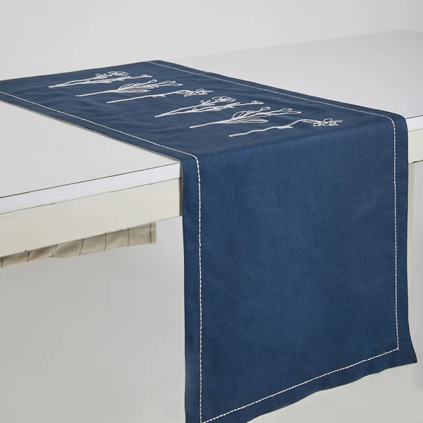 B Label Floral Table Runner - Navy on itsHemp