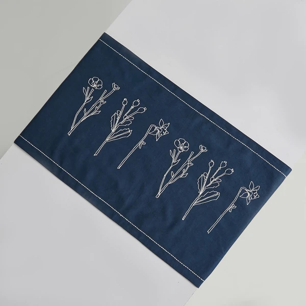 B Label Floral Table Runner - Navy on itsHemp