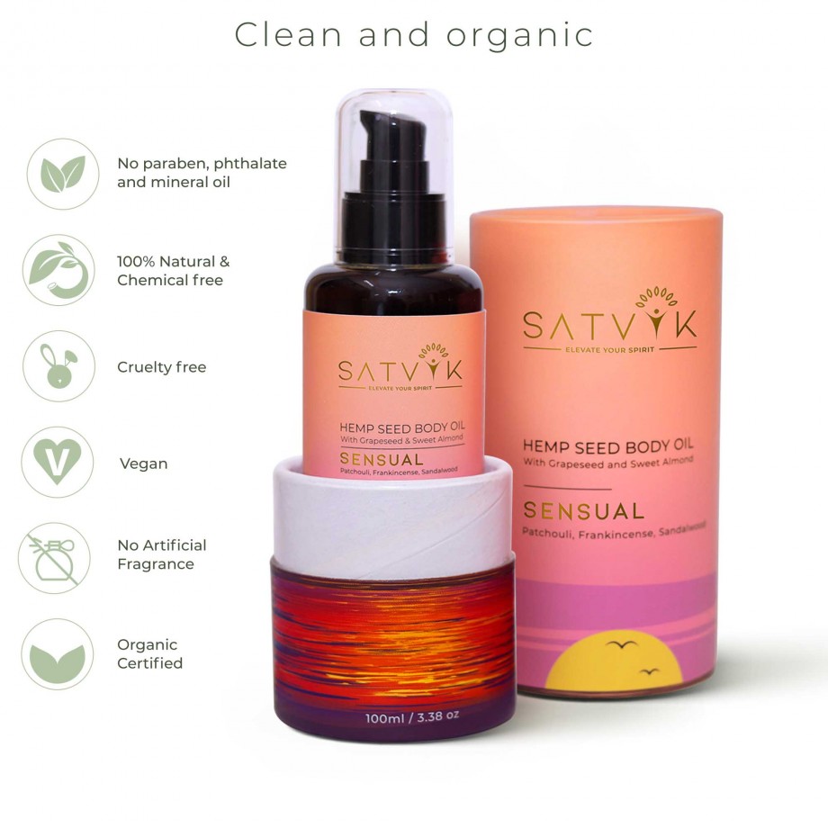 Satvik sensual Organic Hemp Seed Face and Body Oil, 100 ml on itsHemp