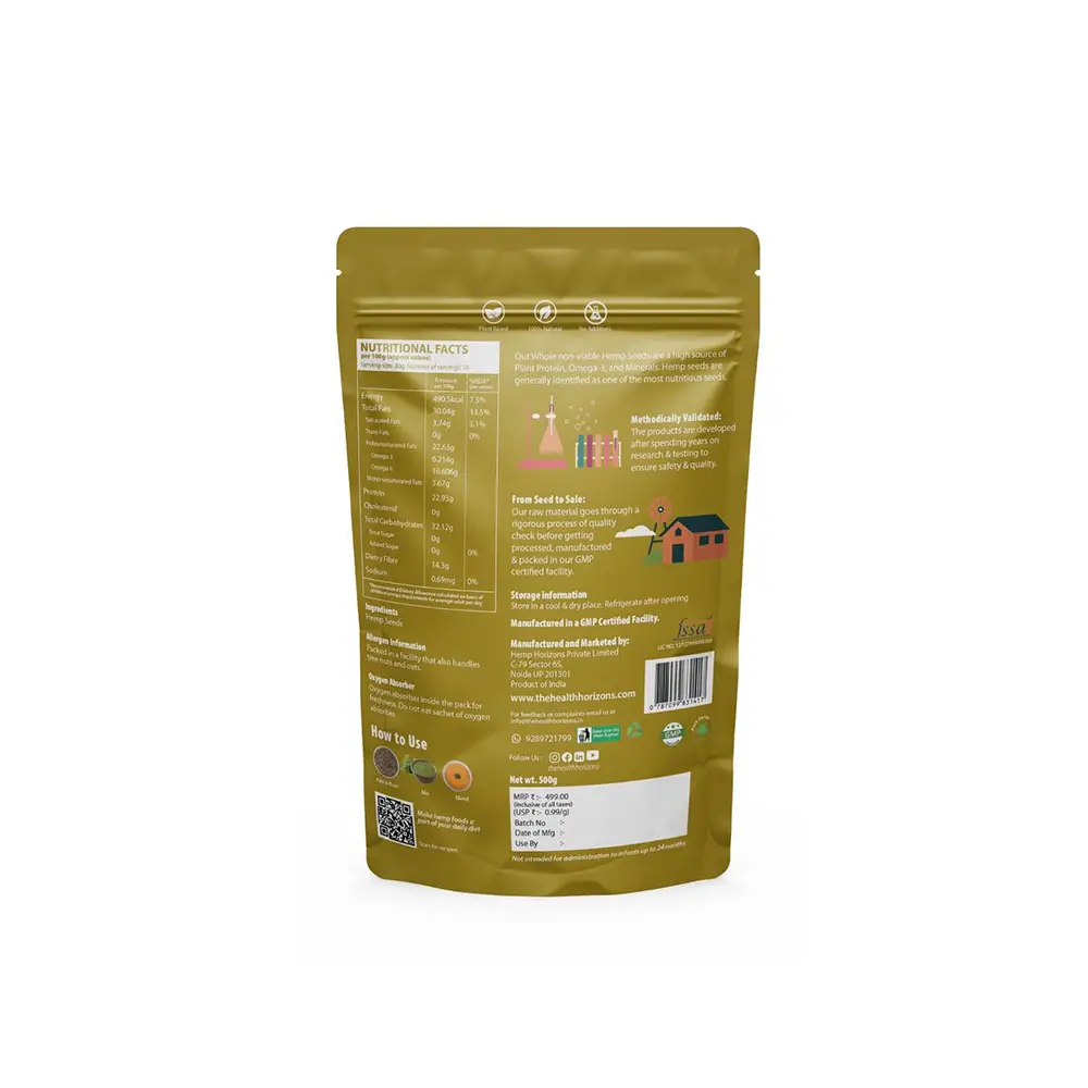 Health Horizons Raw Hemp Seeds, 500gm - Image 2