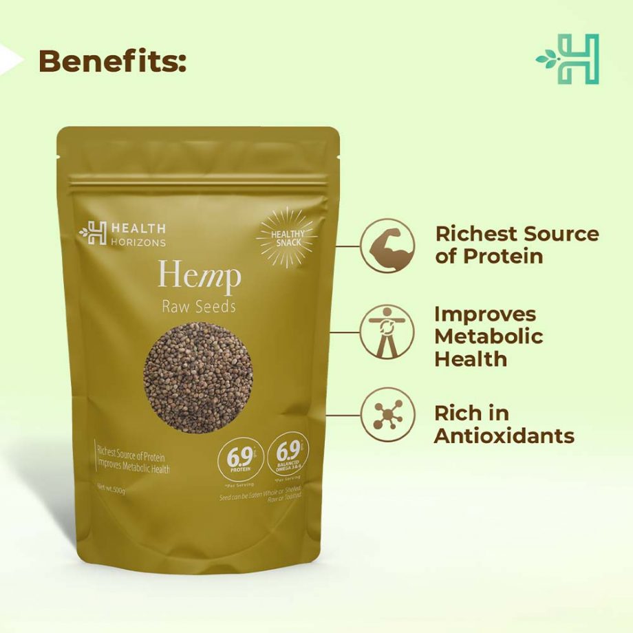 benefits of Health Horizons Raw Hemp Seeds, 500gm on itsHemp