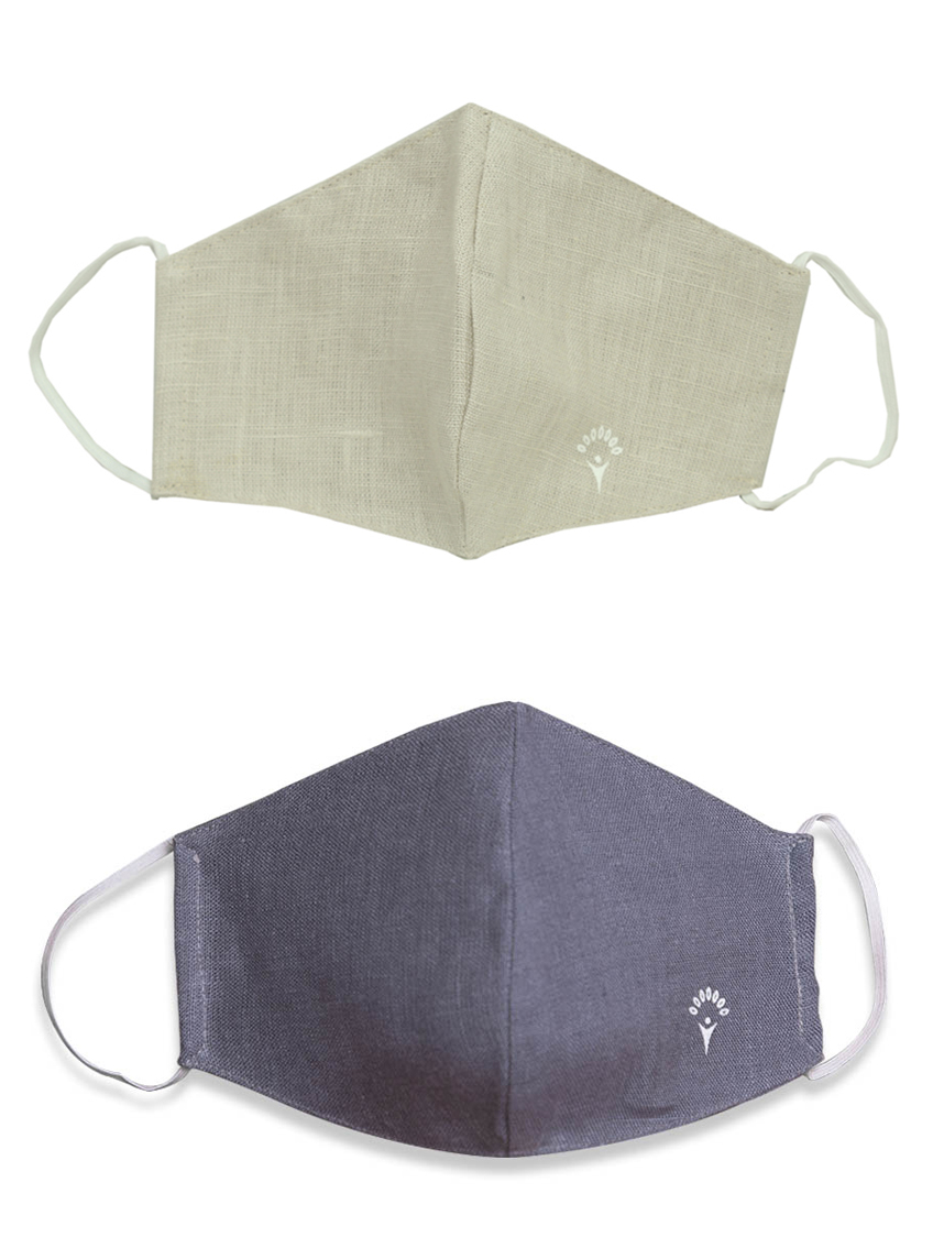 Satvik Hemp Cotton Mask-BEIGE/ INDIGO (Pack of two) on itsHemp