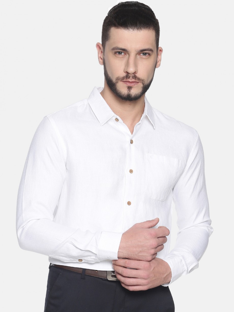 Ecentric herringbone white colour slim fit hemp formal shirt on itsHemp