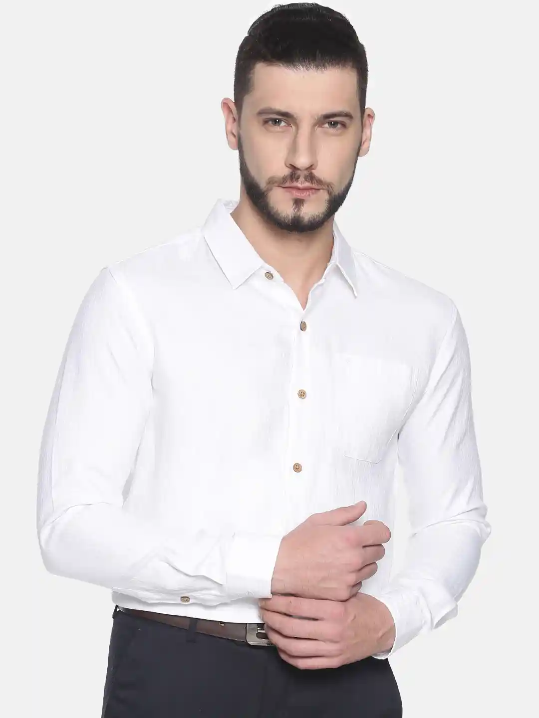 EC048003_1 Ecentric herringbone white colour slim fit hemp formal shirt on itsHemp