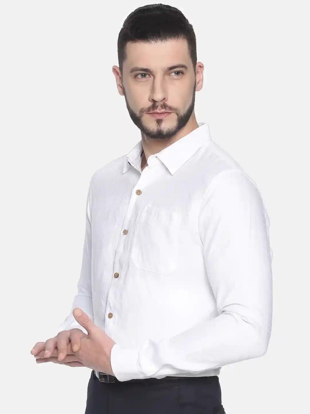 Ecentric herringbone white colour slim fit hemp formal shirt on itsHemp