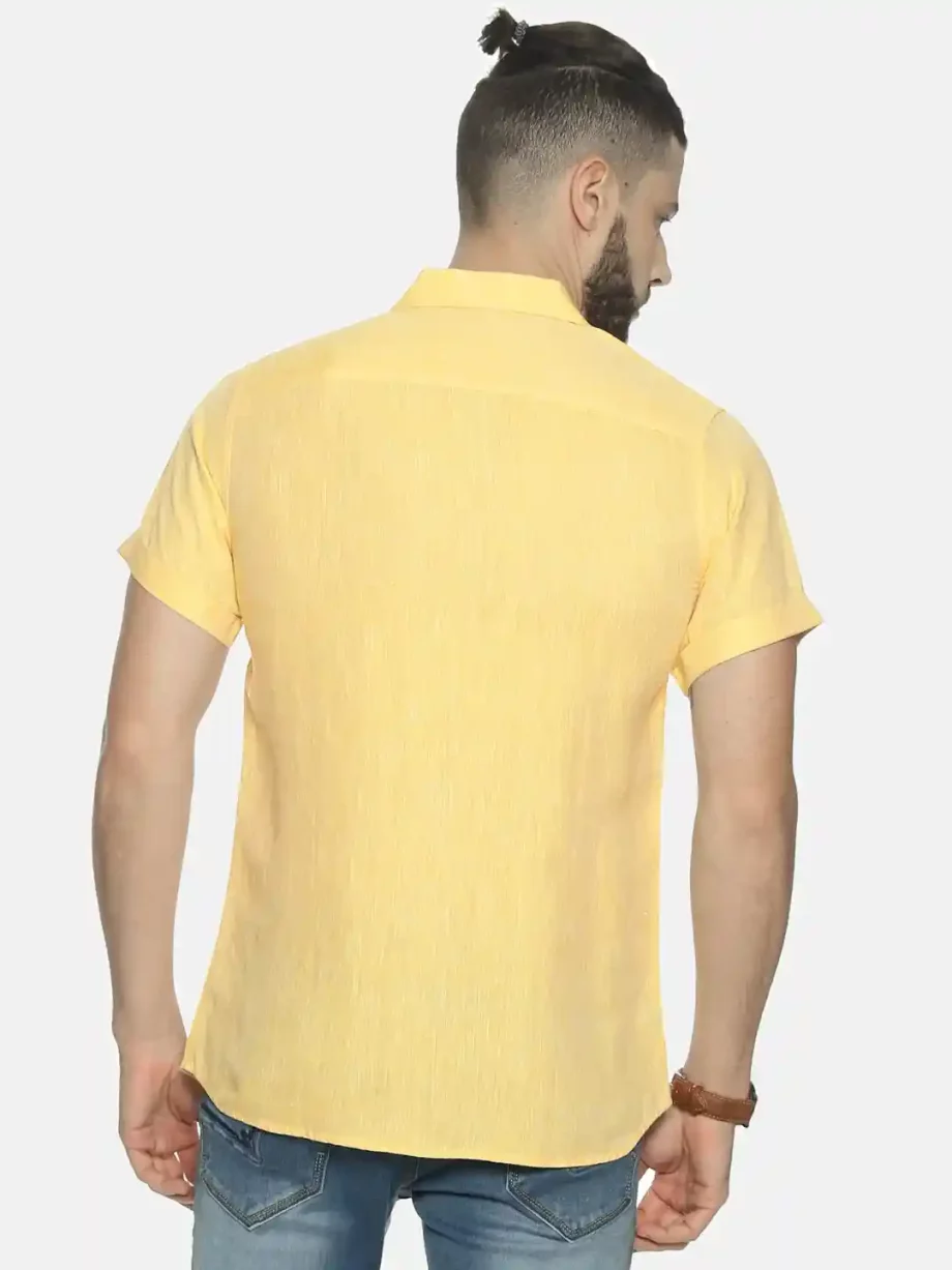 Ecentric Yellow colour slim fit hemp casual shirt on itsHemp