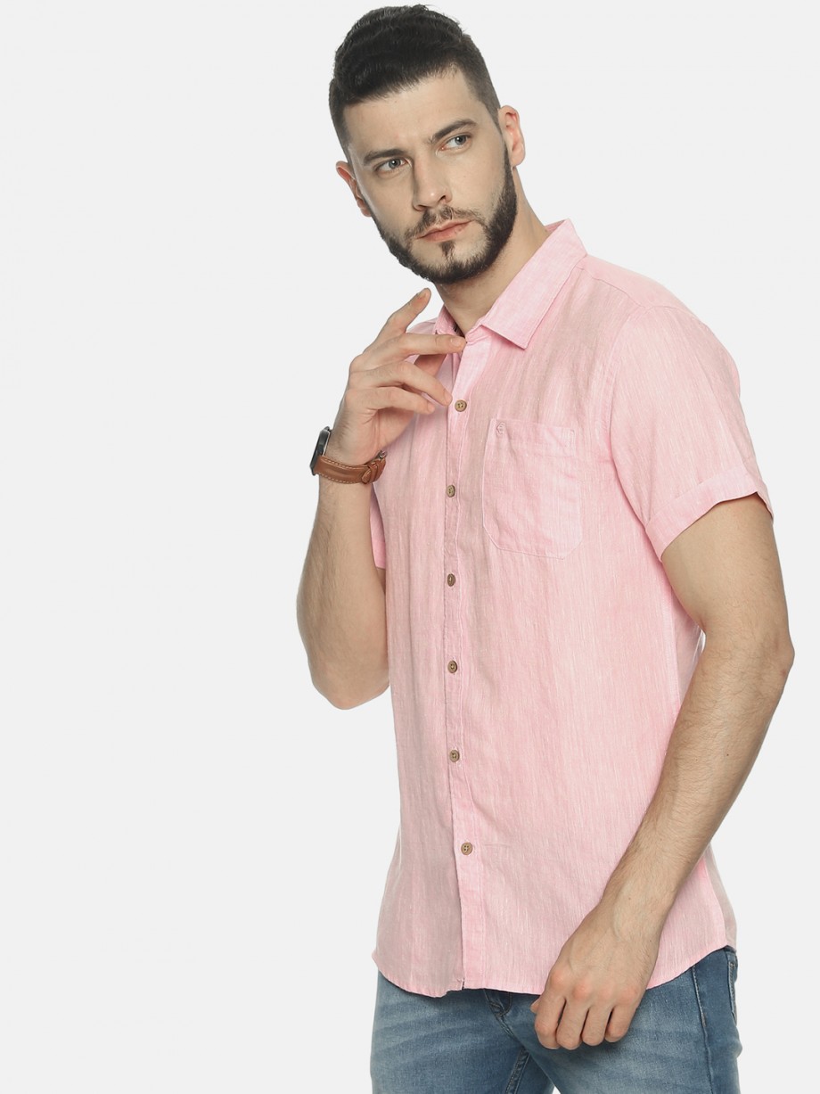 Ecentric Pink colour slim fit hemp casual shirt on itsHemp