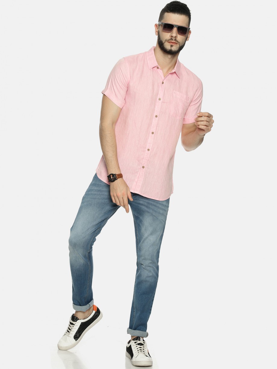 Ecentric Pink colour slim fit hemp casual shirt on itsHemp