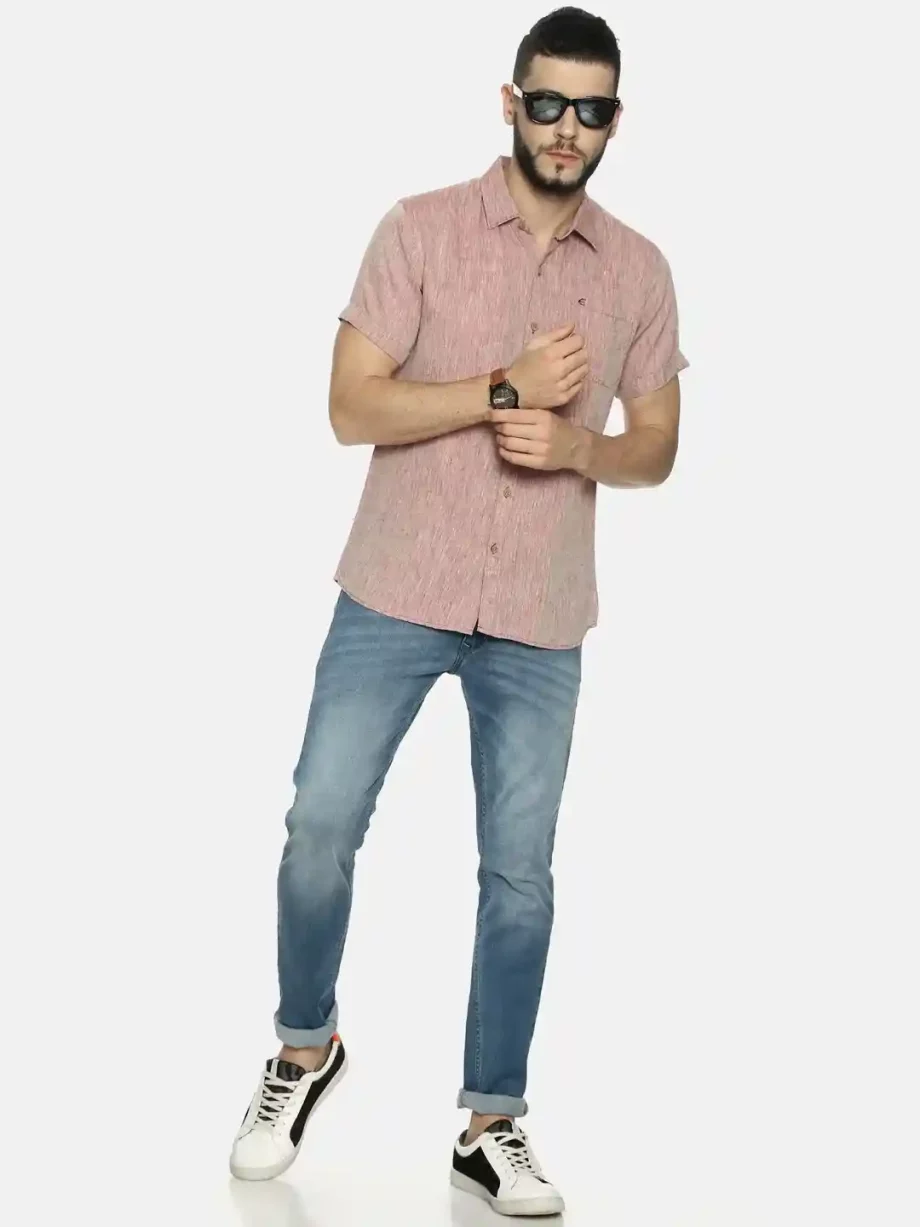 Ecentric Maroon colour slim fit hemp casual shirt on itsHemp