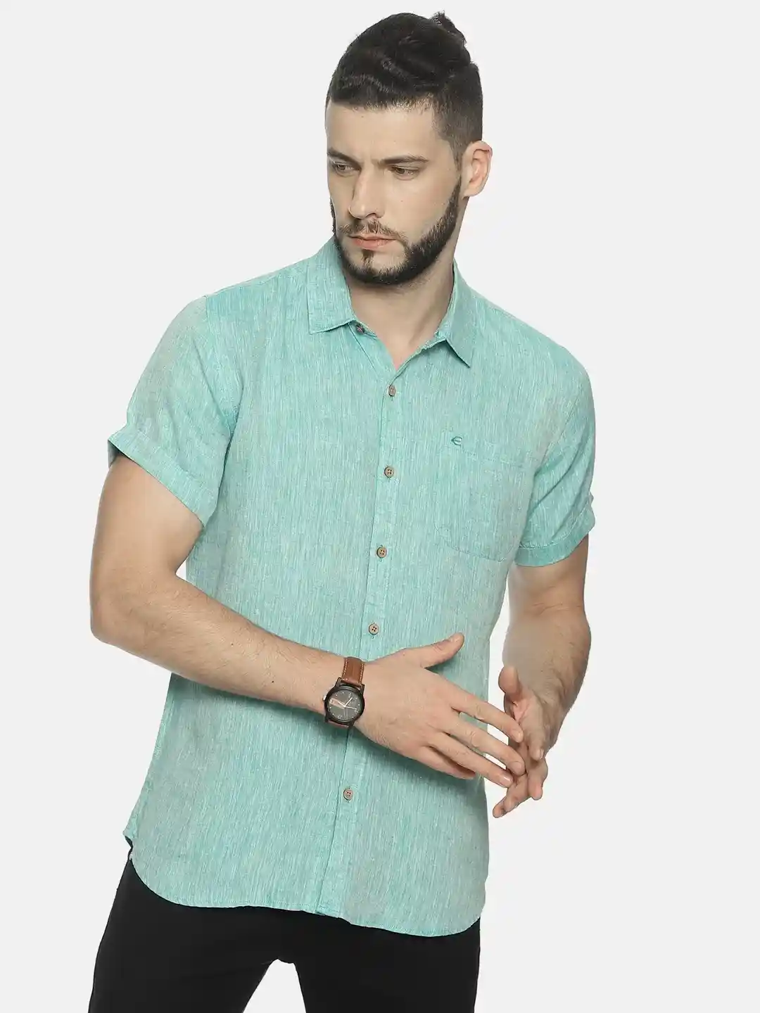 Ecentric Green colour slim fit hemp casual shirt on itsHemp