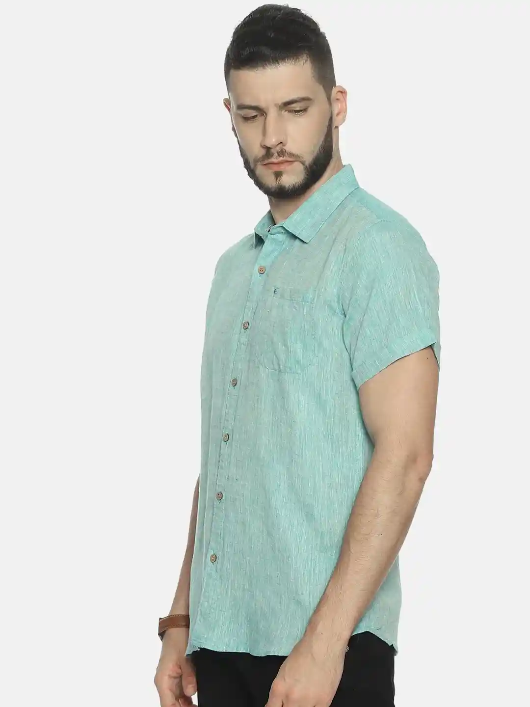 Ecentric Green colour slim fit hemp casual shirt on itsHemp