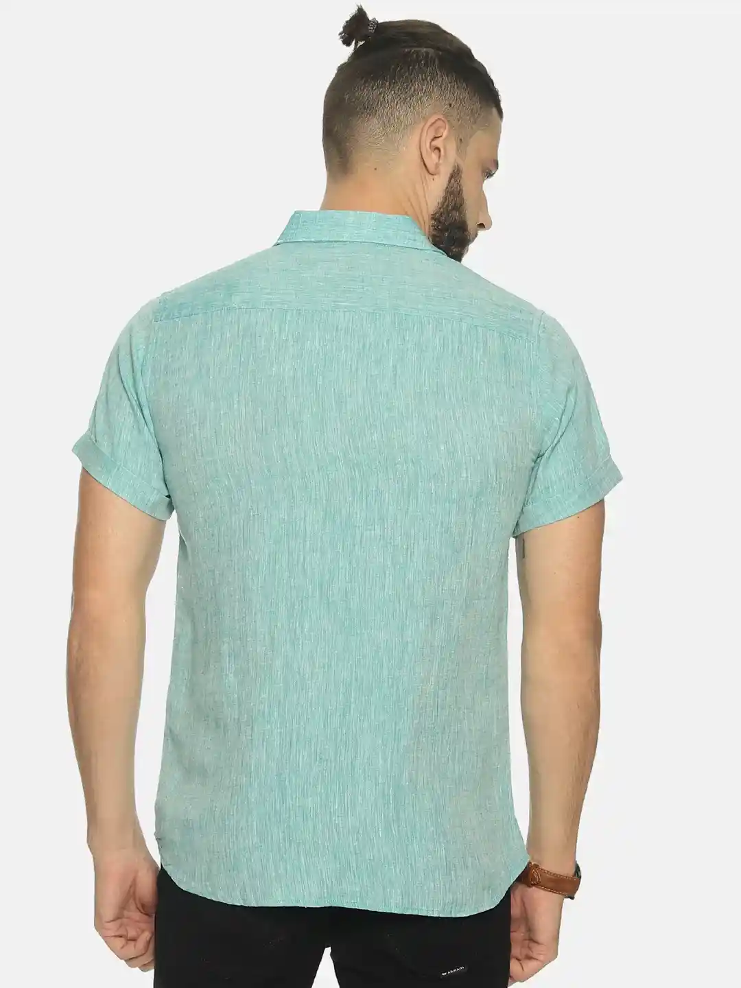 Ecentric Green colour slim fit hemp casual shirt on itsHemp