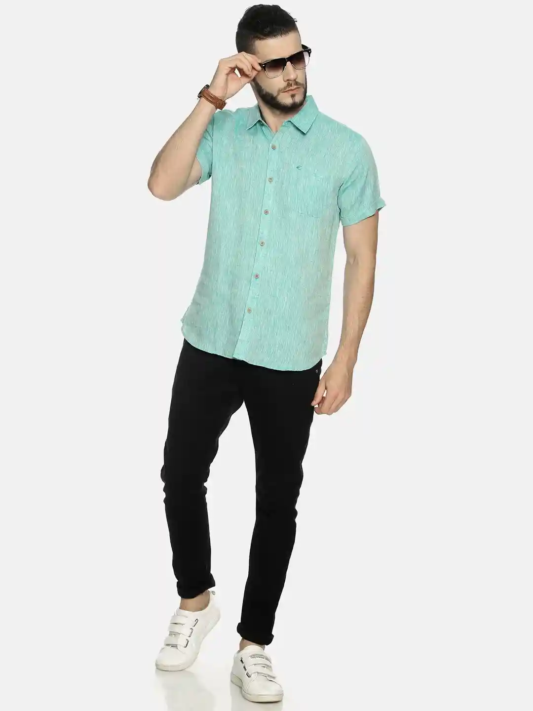 Ecentric Green colour slim fit hemp casual shirt on itsHemp