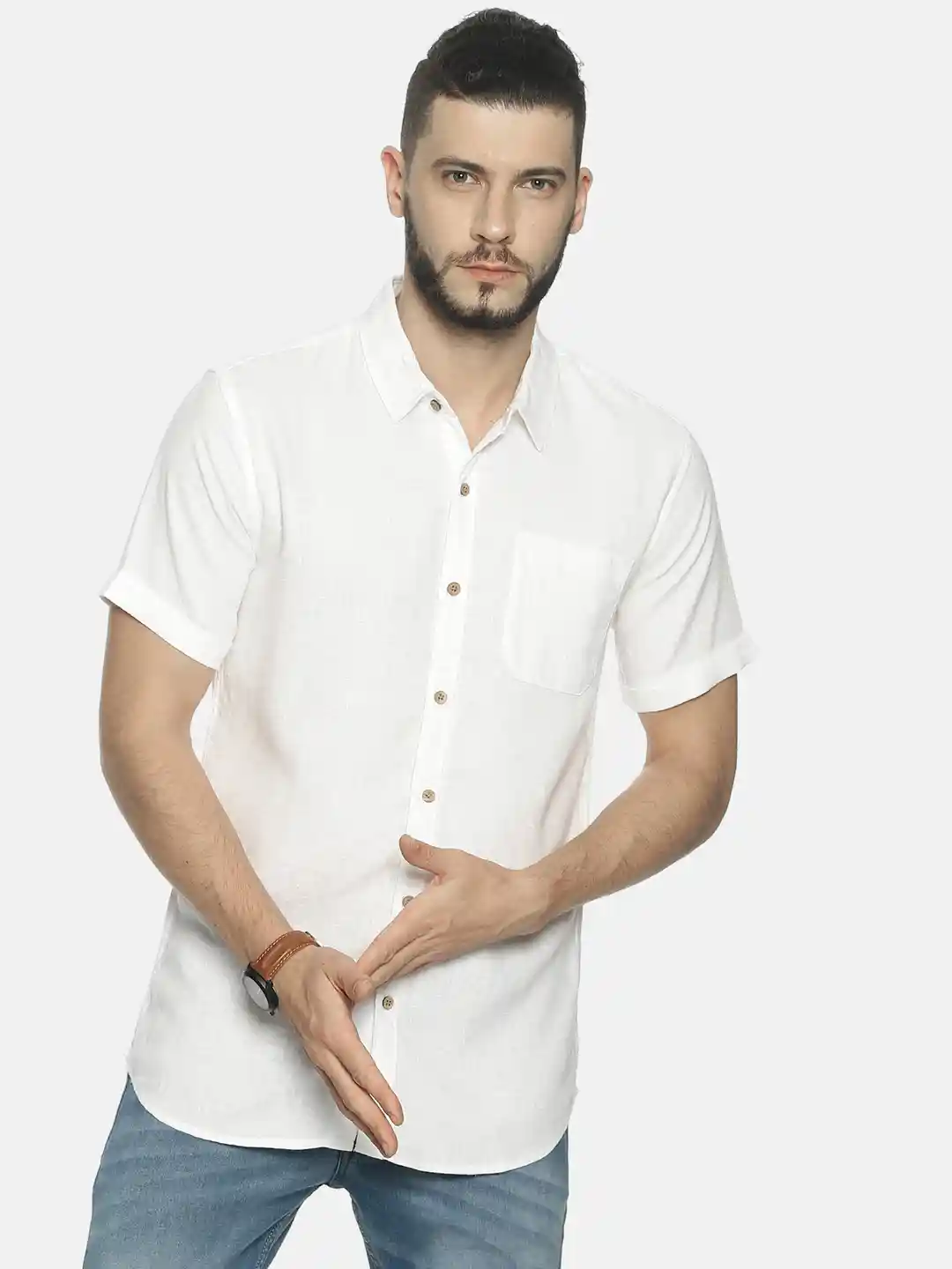 EC048009_1 Ecentric White colour slim fit hemp casual shirt on itsHemp