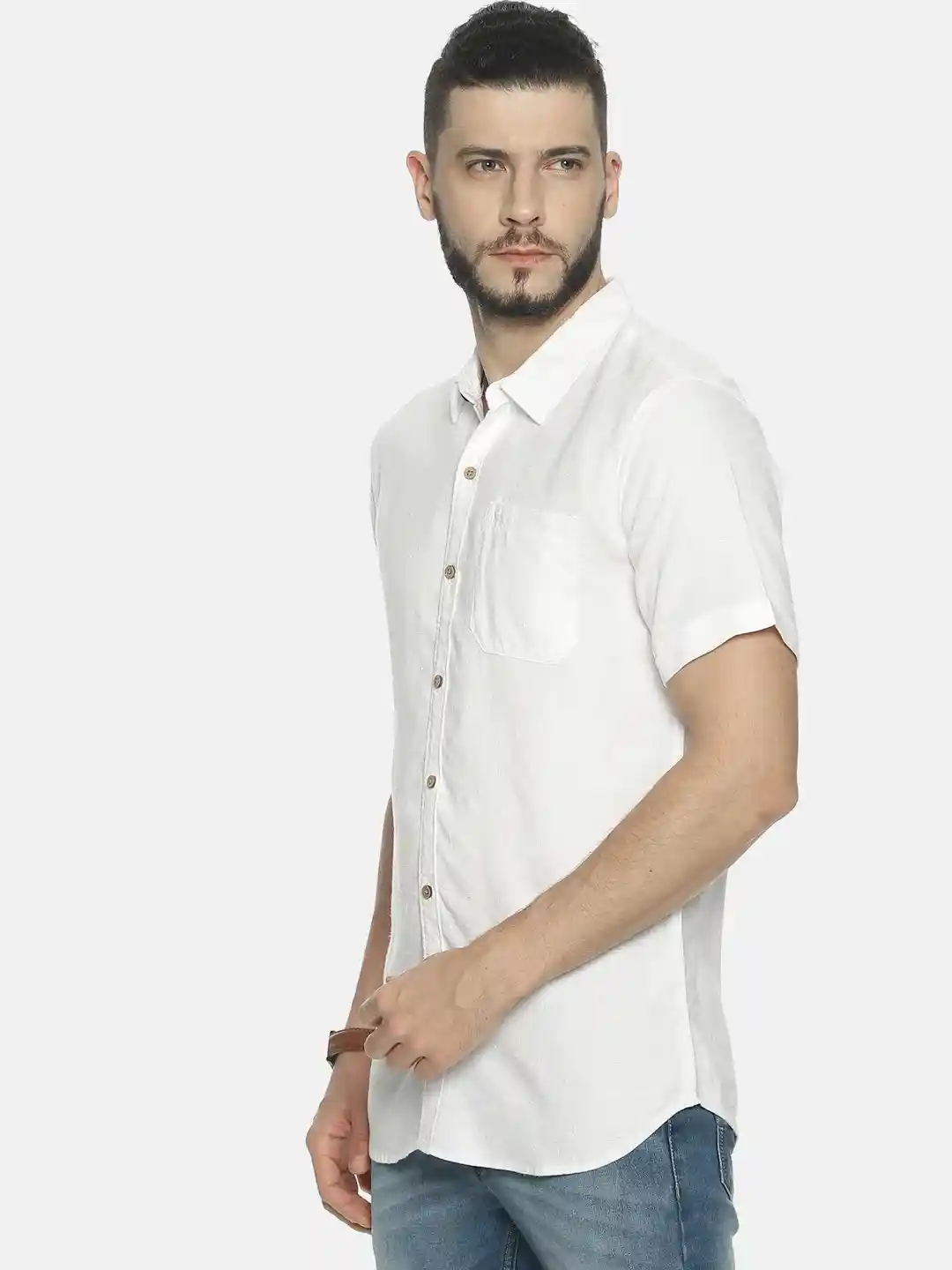 Ecentric White colour slim fit hemp casual shirt on itsHemp