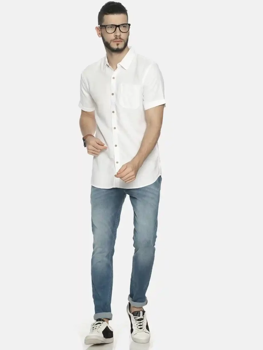 Ecentric White colour slim fit hemp casual shirt on itsHemp