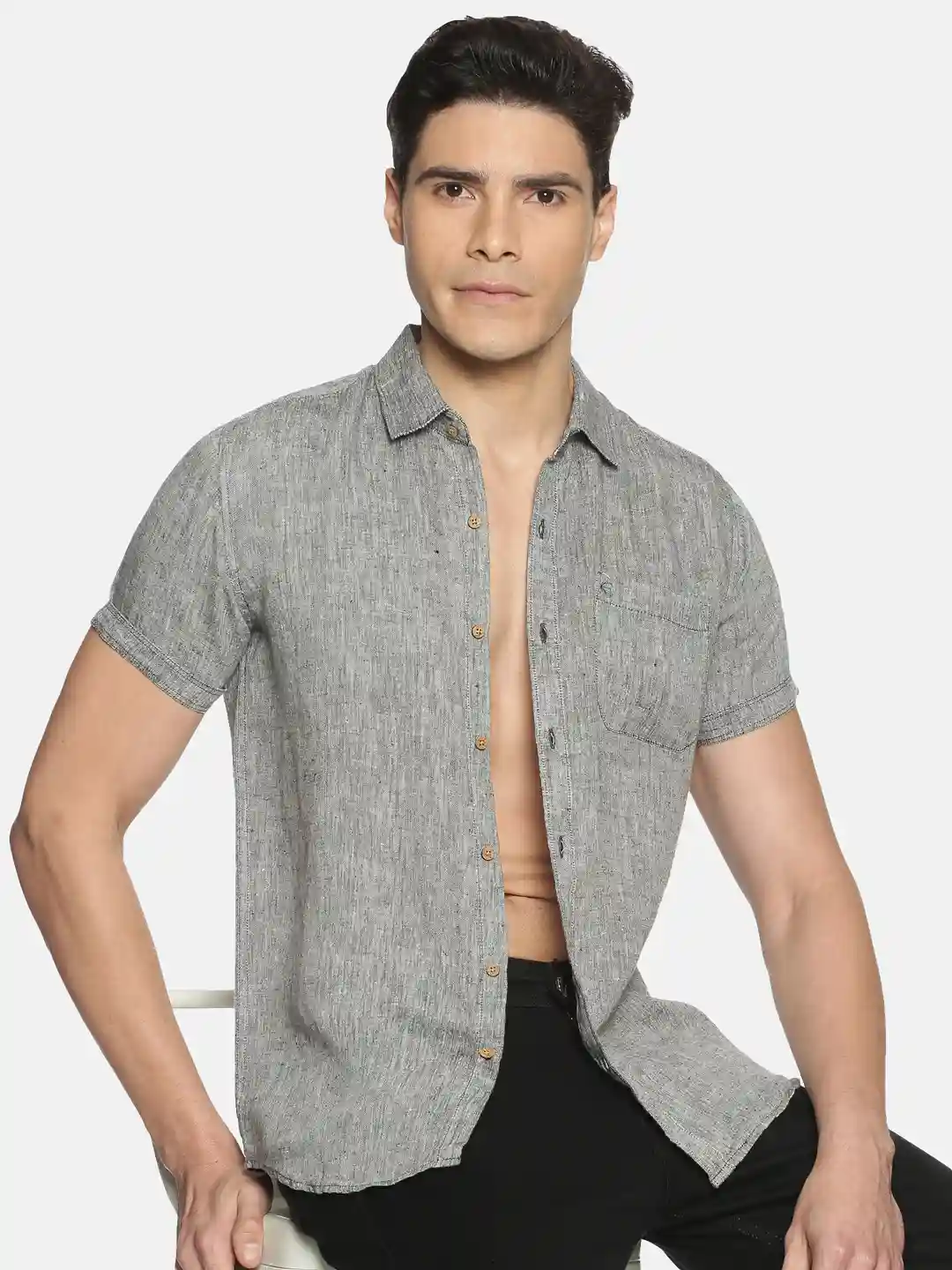 Ecentric black colour slim fit hemp casual shirt on itsHemp