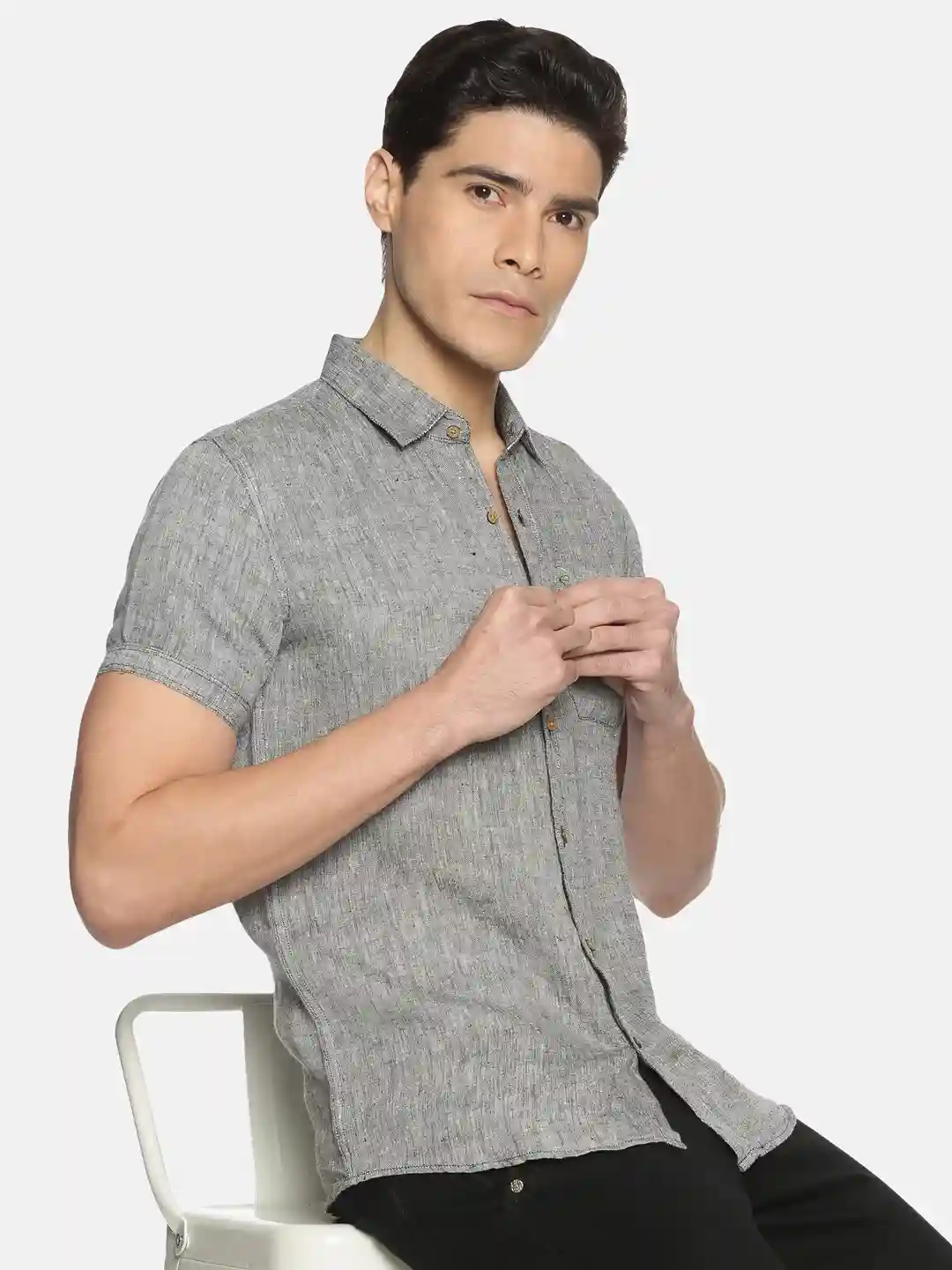 Ecentric black colour slim fit hemp casual shirt on itsHemp
