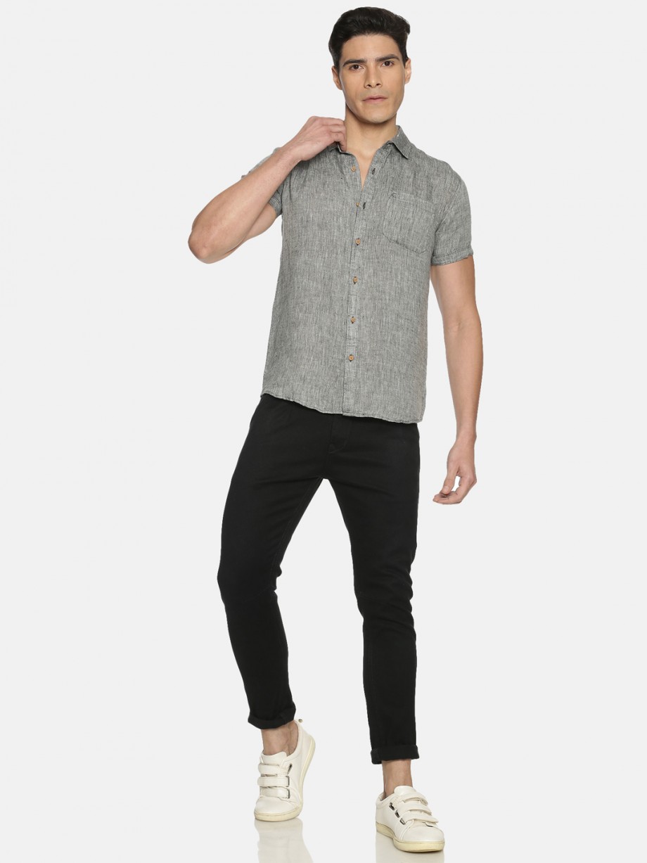 Ecentric black colour slim fit hemp casual shirt on itsHemp
