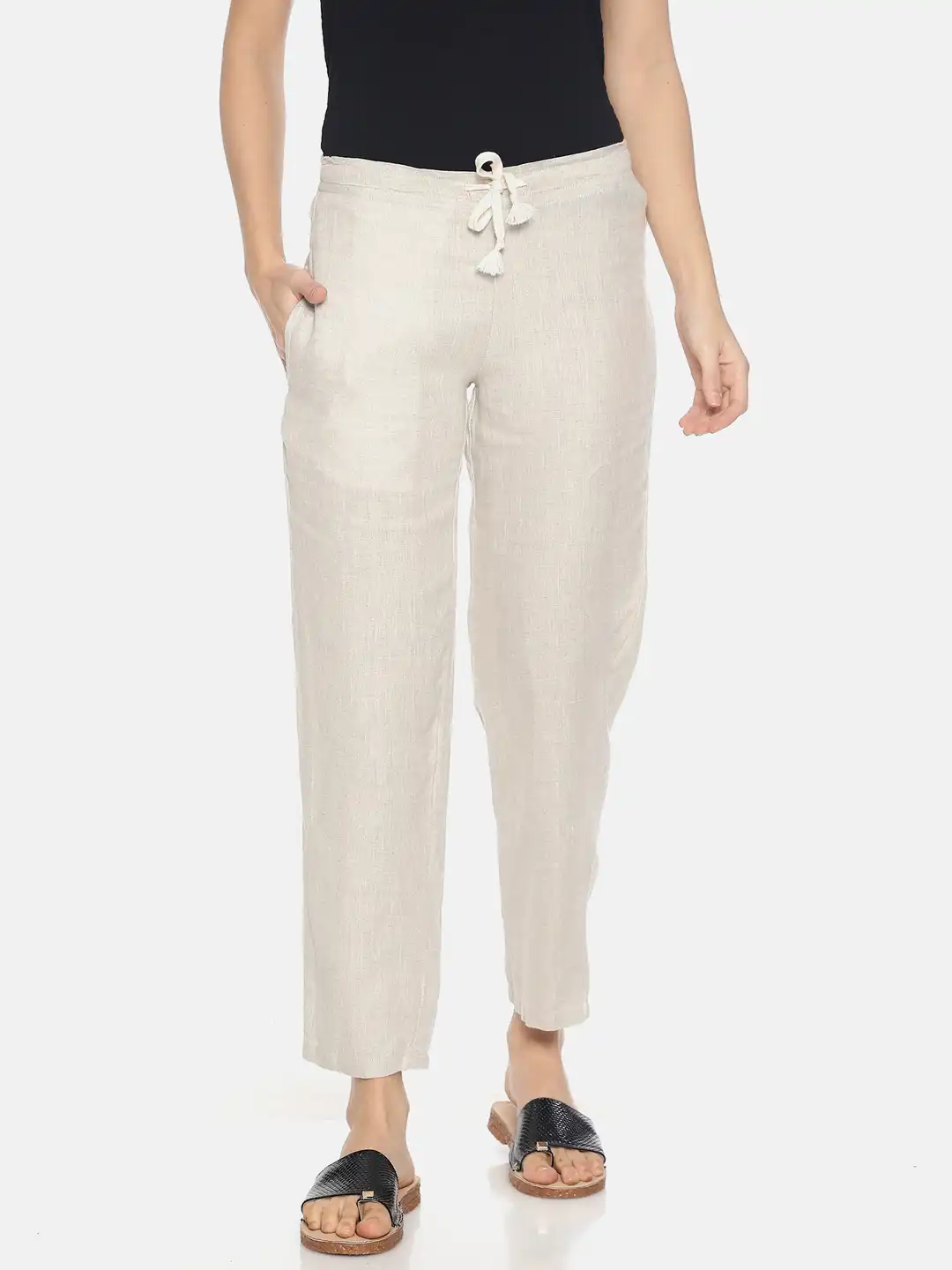 EC048028_1 Ecentric Women’s beige colour solid lounge wear bottom on itsHemp