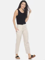 Ecentric Women’s beige colour solid lounge wear bottom on itsHemp