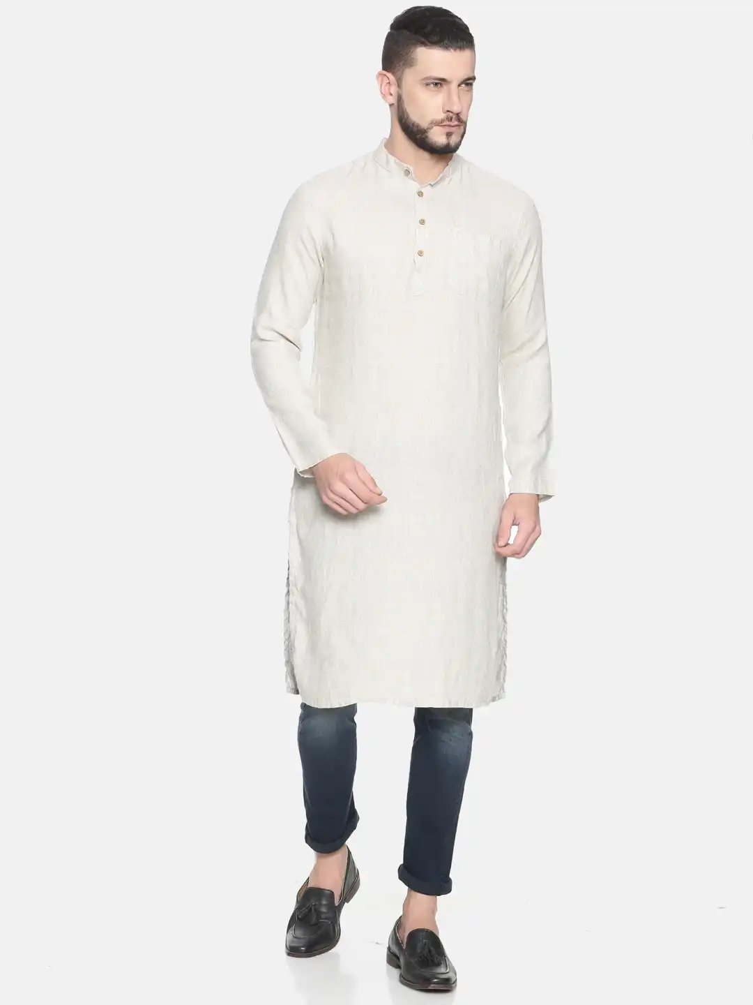 Ecentric beige colour slim fit hemp long kurta on itsHemp