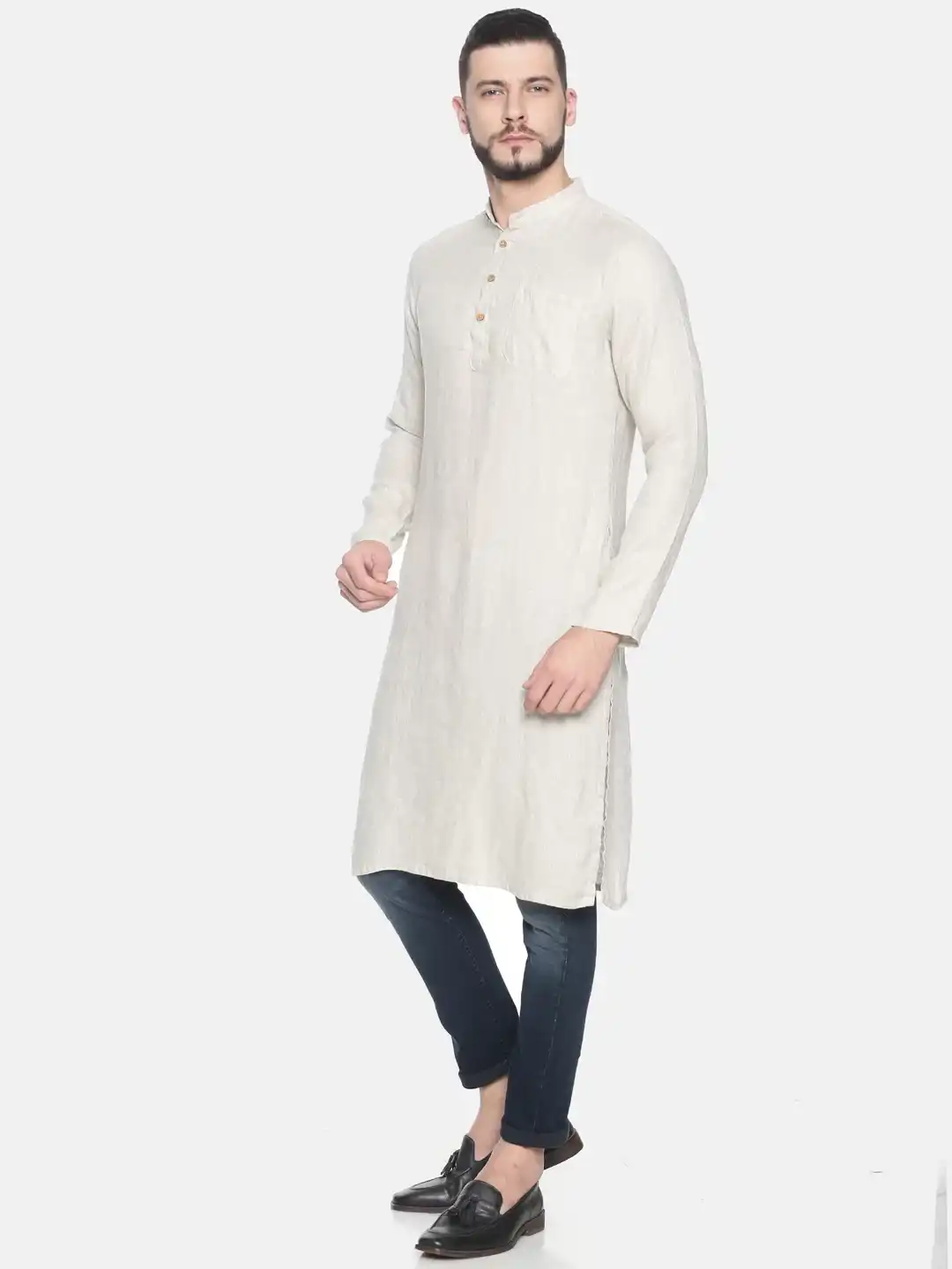 Ecentric beige colour slim fit hemp long kurta on itsHemp