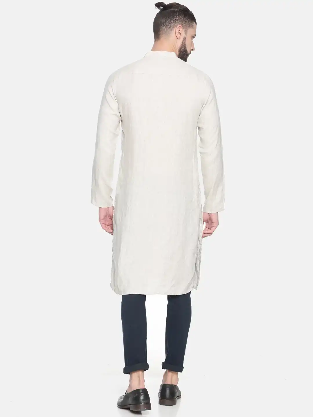 Ecentric beige colour slim fit hemp long kurta on itsHemp