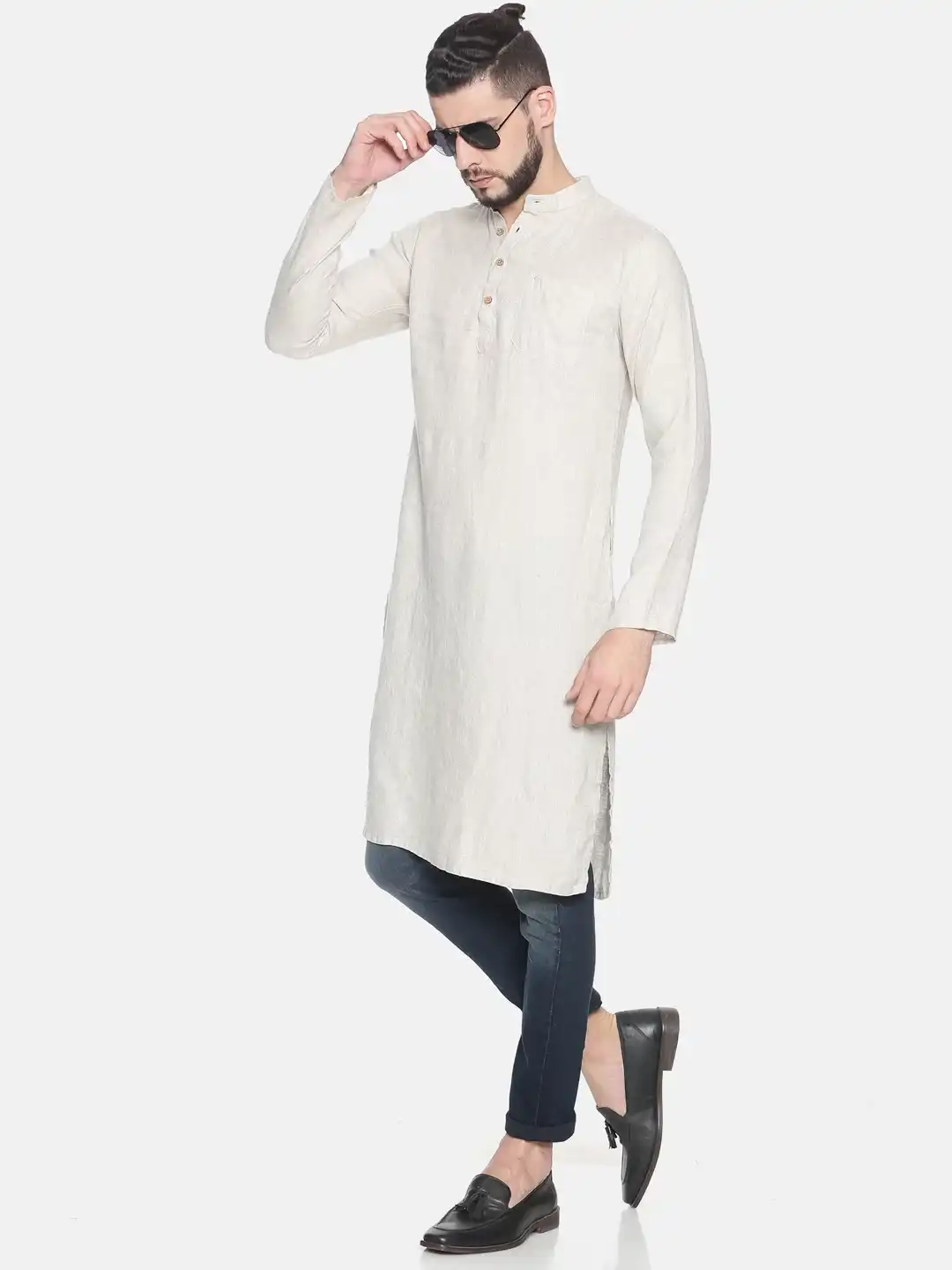Ecentric beige colour slim fit hemp long kurta on itsHemp