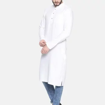 Ecentric white colour slim fit hemp long kurta on itsHemp