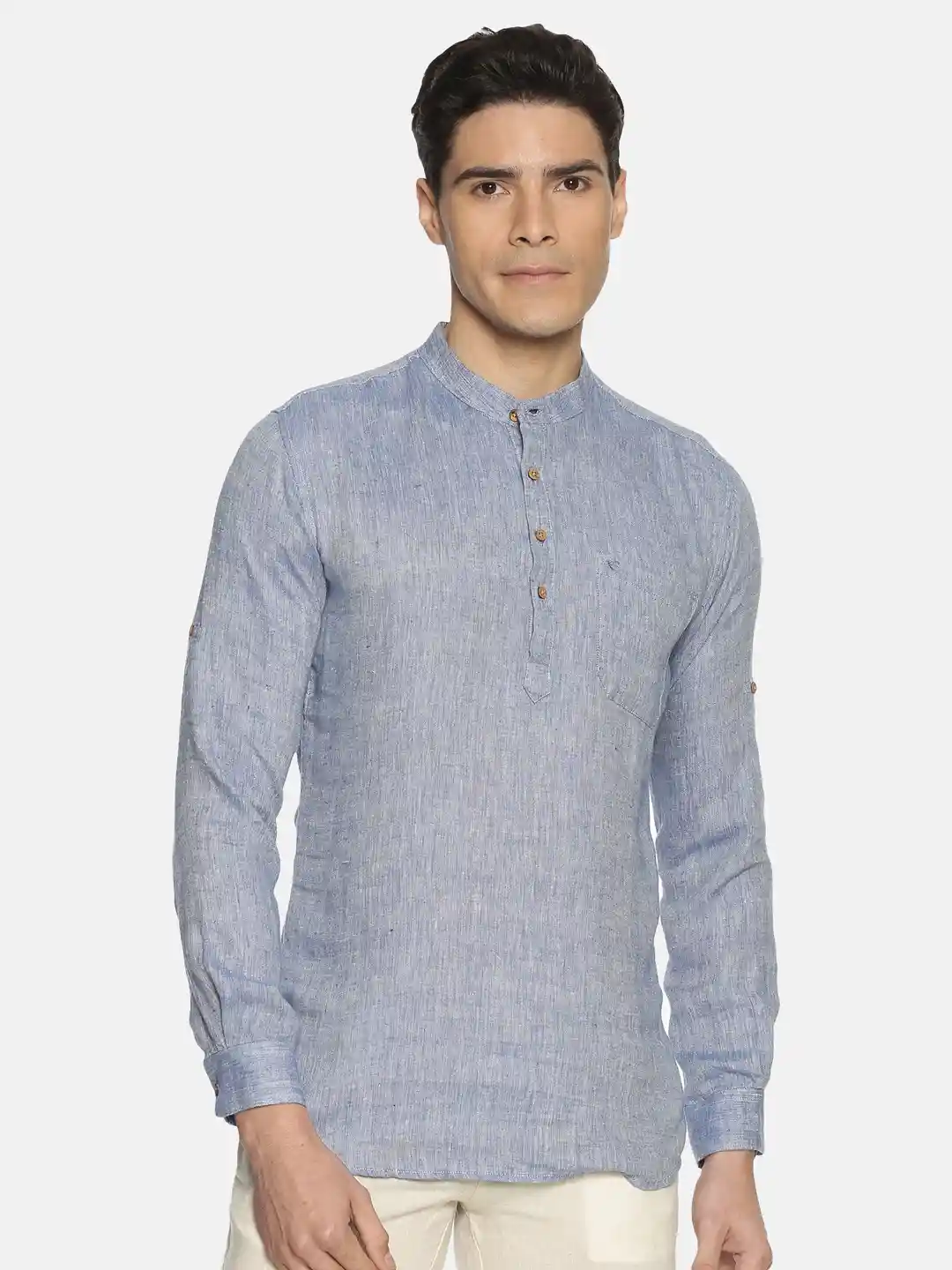 Ecentric navy blue colour hemp short kurta on itsHemp