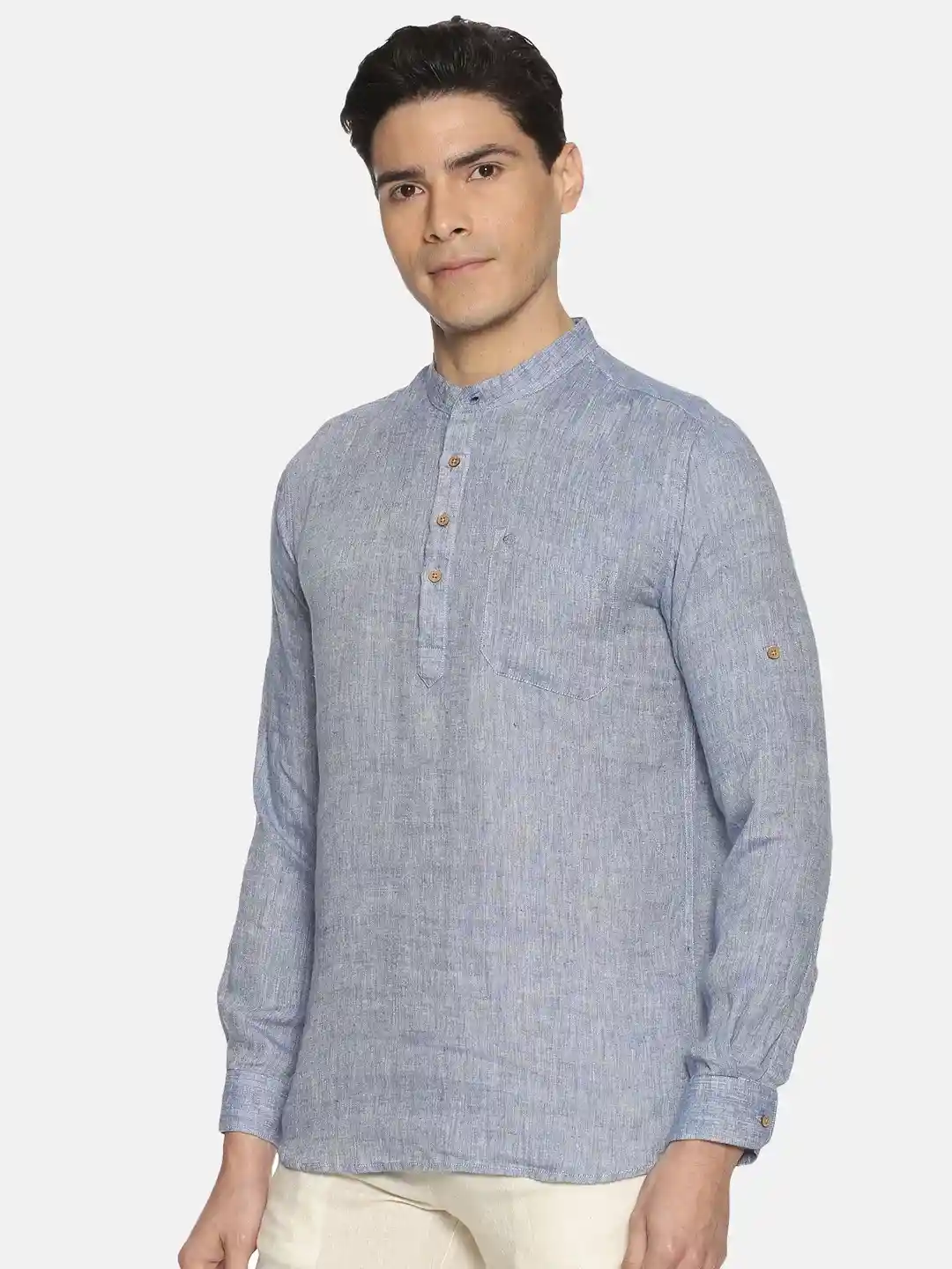 Ecentric navy blue colour hemp short kurta on itsHemp