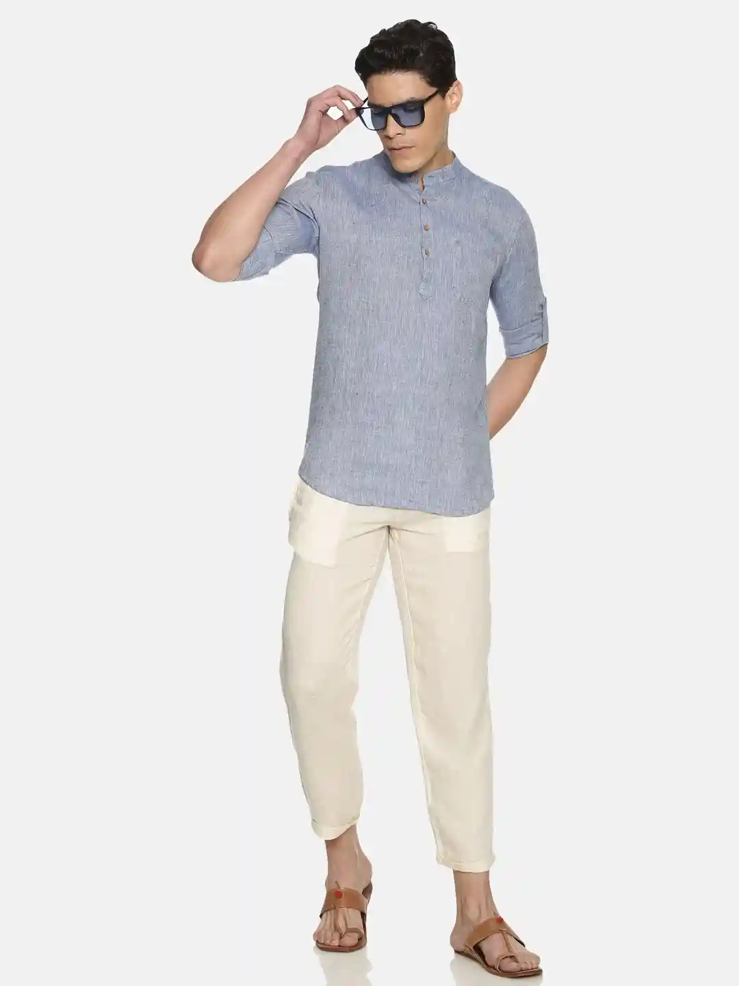 Ecentric navy blue colour hemp short kurta on itsHemp
