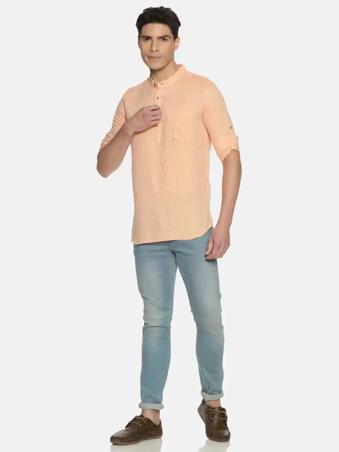 Ecentric neon saffron colour hemp short kurta on itsHemp
