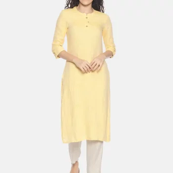 Ecentric Women’s lemon yellow colour solid hemp straight long kurta on itsHemp