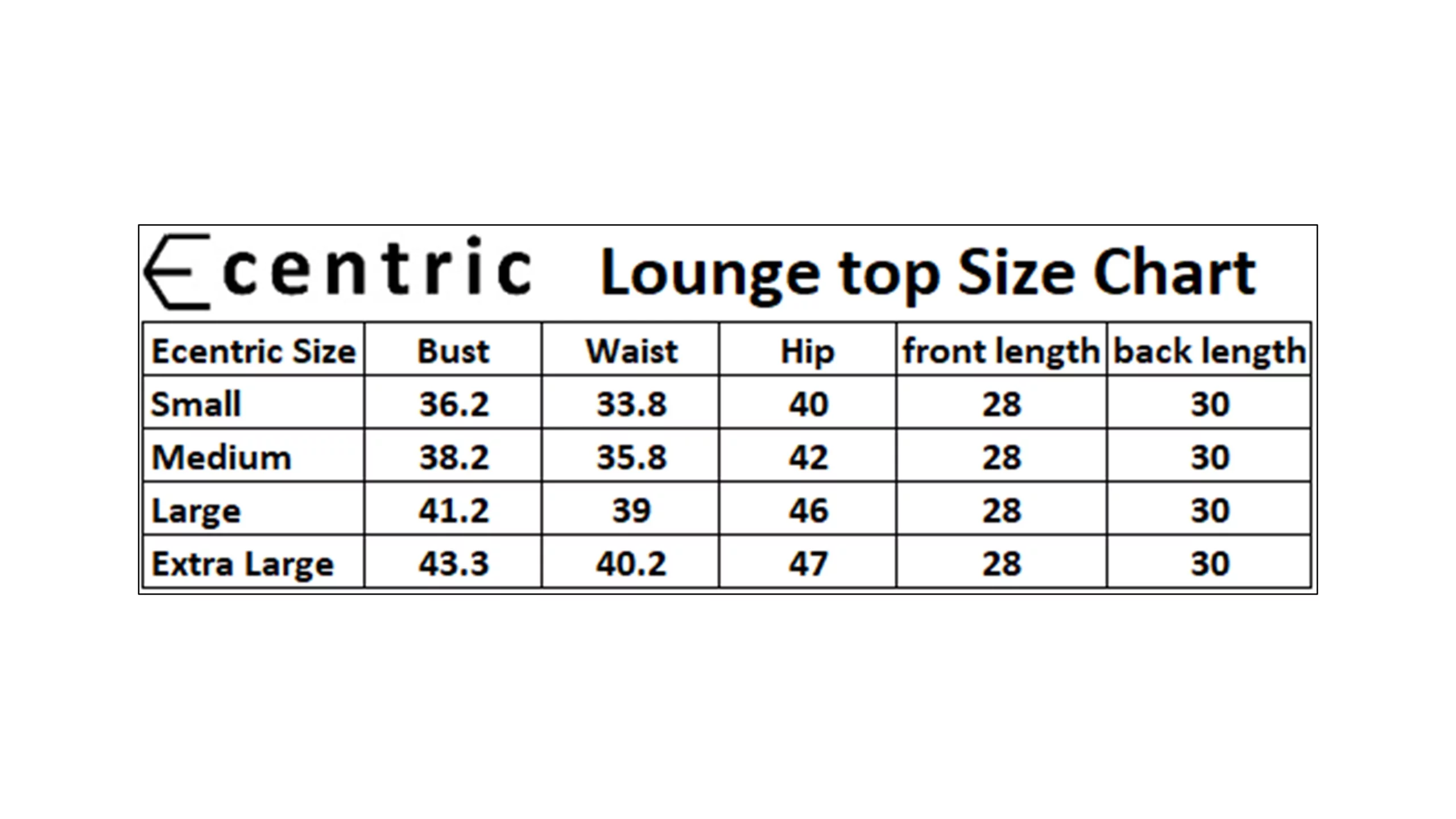 Ecentric Women’s lounge wear top size chart on itsHemp