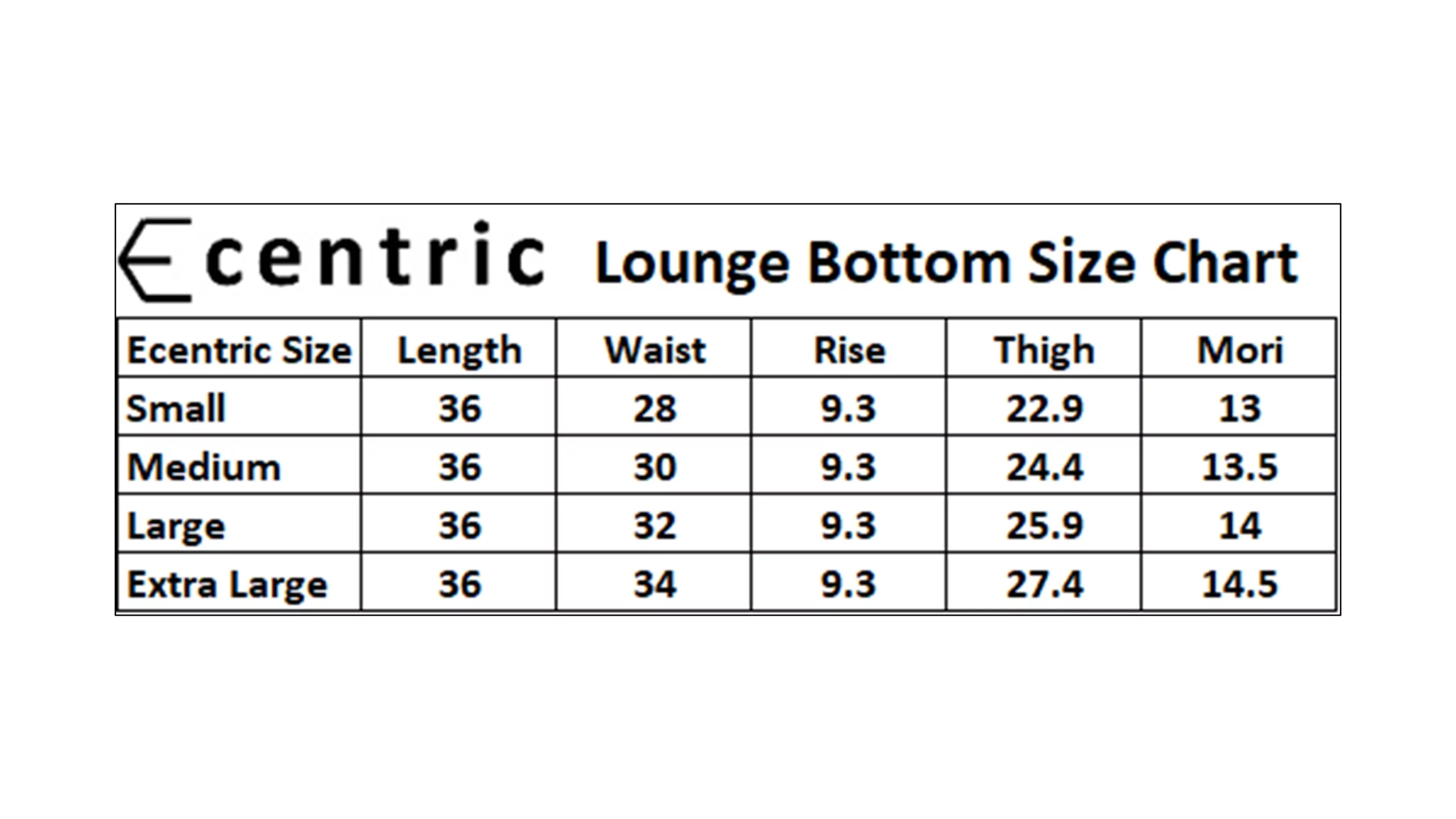 Ecentric Women’s lounge wear bottom size chart on itsHemp