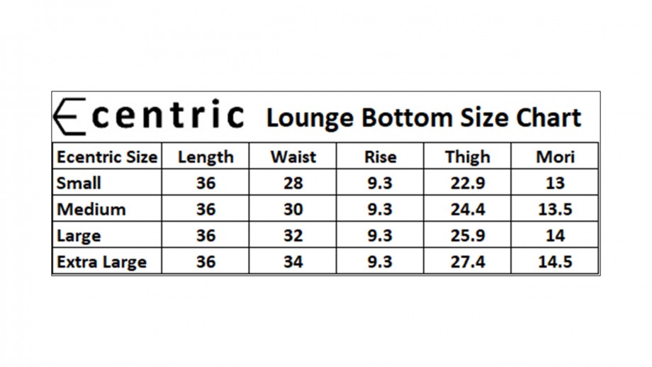 ecentric lounge bottom size chart on itsHemp
